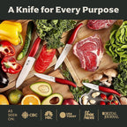 Vos Ceramic Knife Set, Ceramic Knives Set For Kitchen, Ultra Sharp Kitchen Knife Set with Covers, 3" 4" 5" 6" Paring, Santoku, Chef Knife & Utility, Lightweight, Dishwasher safe (Red with Block)