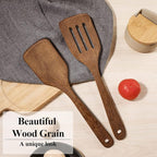 Wooden Spatula for Cooking 12 Inches Wood Spatula Slotted Turner Cooking Utensils for Nonstick Cookware, Kitchen Spatulas for Fish, Eggs, Pancakes, 2 Pack