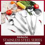 6 Pc Stainless Steel Cooking Utensils Set with Ergonomic Handles – Heat Resistant Kitchen Tools Includes Slotted Spatula, Skimmer Ladle, Spatula, Serving Spoon, Pasta Spoon Ideal for Cooking