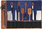 Leather Knife Roll Storage Bag, Elastic and Expandable 10 Pockets, Adjustable/Detachable Shoulder Strap, Travel-Friendly Chef Knife Case (Raven, Leather)