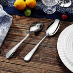 KEAWELL Premium Verona 4-Piece 9 inch Spoon Set – 18/10 Stainless Steel, Heavy-Duty Mirror-Finished Flatware for Daily Meals, Hosting and Special Occasions (4, Serving Spoons and Slotted Spoons)