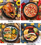 Enamel Round Baking Pan Roasting Dish 10 Inch Non-Stick Cookware for Cake Bread Pie Pizza Roast, Non-Toxic Carbon Steel Oven Dishwasher Safe Thanksgiving Party Gift Bakeware Navy Blue