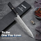 Huusk Damascus Chef Knife 8 Inch, 67-Layers Damascus Kitchen Knives with Ergonomic Wood Handle, Ultra Sharp Japanese Knife, Professional Cooking Knives for Home Kitchen Gift Idea