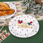WDF 100 Pack Christmas Paper Plates - 10" x 12"Disposable Christmas Plates Disposable with Christmas Trees-Large Oval Paper Plates Heavy Duty- Party Plates for Christmas