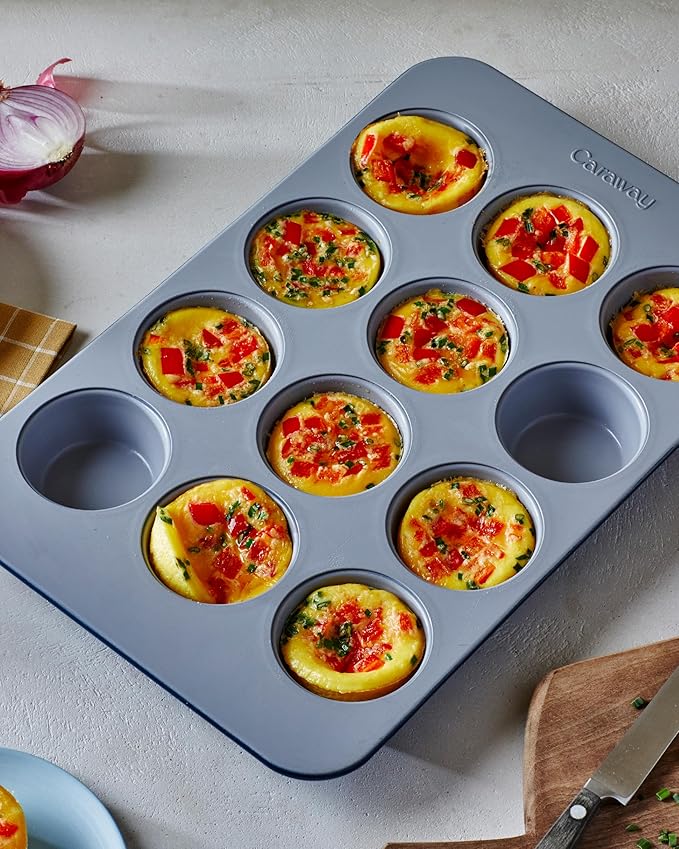 Caraway Non-Stick Ceramic 12-Cup Muffin Pan - Naturally Slick Ceramic Coating - Non-Toxic, PTFE & PFOA Free - Perfect for Cupcakes, Muffins, and More - White