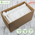 Ecovita 100% Compostable Spoons - 500 Large Disposable Utensils (6.5 in.) Bulk Size Eco Friendly Durable and Heat Resistant Alternative to Plastic Spoons with Convenient Tray