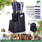 FULLHI 8pcs block Knife Set,chef's Knves Set with Block and Sharpener, Kitchen Knife Set,Multi-colour Handle, Gifts for Men Women