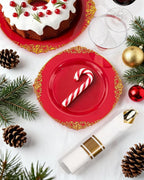 Nervure 350PCS Red Plastic Plates - Red Gold Plastic Dinnerware Sets for 50 Guests - 100 Gold Disposable Plates, 50 Pre Rolled Silverware Sets, 50 Cups Perfect for Wedding & Party & Christmas