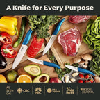 Vos Ceramic Knife Set with Block, Ceramic Knives Set For Kitchen, Ultra Sharp Kitchen Knife Set with Covers, 3" 4" 5" 6" Chef Knife, Utility, Paring & Versatile, Lightweight, Dishwasher safe (Blue)