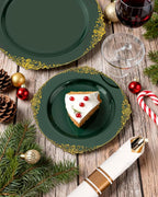 Nervure 350PCS Green Plastic Plates - Green Gold Plastic Dinnerware Sets for 50 Guests - 100 Disposable Plates, 150 Gold Silverware, 50 Cups, 50 Napkins for Wedding & Party & Christmas