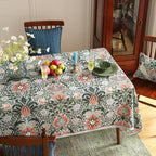 ISAENNE Designer Bohemian Linen Green Long Tablecloth Rectangle,Floral Indoor Table Cloth,Stain Resistant Decor Tablecloths for Dining Thanksgiving Kitchen Party Christmas,63"*94"-Naples