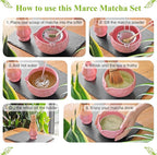 Matcha Whisk Set- Matcha Set includes Matcha Whisk and Bowl with Spout, Sifter, Holder and Scoop- The Perfect Bamboo Whisk for Matcha Tea (Rose Pink)