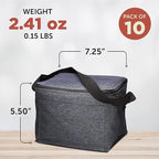 Insulated Cooler Lunch Bag Set of 10, Bulk Pack - Perfect for Work, Travel, Outdoor Events - Black