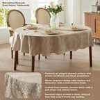 Newbridge Barcelona Luxury Damask Fabric Tablecloth, 60” Wide x 84” Oval, Golden Beige, 100% Polyester, No Iron, Soil Resistant Dining Room, Party and Banquet Table Cover