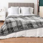 PAVILIA Light Grey Plaid Sherpa Throw Blanket for Couch, Plush Flannel Fleece, Soft Fuzzy Cabin for Sofa Bed, Warm Cozy Winter Gift, 50x60