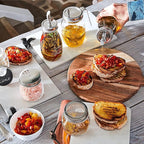 Bormioli Rocco Quattro Stagioni Spice Jar Set - 8.5 Oz, Durable Glass Mason Jars with Multi-Function Rotatable Lids, Stainless Steel Tops for Salt & Pepper - Made in Italy, Glass Spice Jars