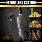 SliceElite Elite Series 8 Inch Chef Knife VG10 Damascus Steel Forged G10 Handle Sharp Kitchen Vegetable Meat Chopper Cutting Cooking Carving Precision Cleaver BBQ Fruit Professional Gift Blade Tool