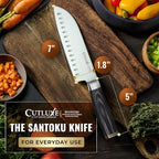 Cutluxe Santoku Knife – Ultra Sharp 7 Inch Vegetable Japanese Knife for Chopping, High Carbon Stainless Steel Blade, Full Tang Pakkawood Handle – Shinobi Series