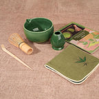 Matcha Whisk Set – Ceramic Matcha Set with Matcha Bowl, Matcha Whisk & Holder, Bamboo Scoop, Tea Towel – 5-Piece Japanese Matcha Kit for Matcha Lovers, Beginners & Gifting (Green, 17oz)