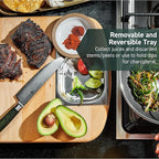 HexClad Hybrid Beechwood Carving and Cutting Board with Stainless Steel Drip Tray, Carrying Handle, and Juice Trenches, Double-Sided