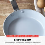 GreenPan x Bobby Flay 8" Nonstick Frying Pan Skillet, PFAS-Free Diamond Ceramic, Induction Suitable, Stay-Cool Silicone Handle, Easy Clean Dishwasher & Oven Safe, Egg & Omelet Pan, Cream