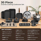 30 Piece Pots and Pans Set Non Stick, Granite Induction Cookware Sets, Nonstick Kitchen Cookware Sets, Non Toxic Cookware Set with Frying Pans and Saucepan, Kitchen Pots and Pans Set, Black