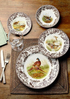 Spode Woodland Duck Dinner Plate - Game Bird Design, 10.5 Inch Fine Earthenware with British Flowers Border, Dishwasher, Microwave & Warm Oven Safe to 225°F - Made in England Wildlife Tableware