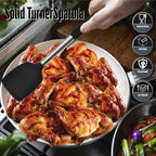 Silicone Spatulas set for kitchen: Heat Resistant Turner & Slotted Silicone Spatula for Cooking, Non Toxic Kitchen Utensils, Ideal kitchen spatula turner for Eggs & Pancakes - Black