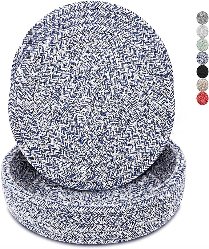 Trivets for Hot Dishes, Pots and Pans, Hot Pads with Storage Basket, Pot Holders for Kitchen, Heat Resistant Mat Protect Counter Home Essentials, Farmhouse Decor (Blue 4 PCS)