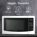 Farberware 1.1 Cu. Ft. Countertop Microwave Oven – 1000 Watts Power, Auto Cook Settings, Defrost, Easy Clean and Child Safety Lock-White