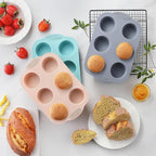 Silicone Muffin Pan, Food Grade Silicone Cupcake Molds for Baking Muffins and Cupcakes, 6-Cup Nonstick Cupcake Pan, Easy Cleaning and BPA-Free (Gray, Orange, Blue)