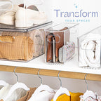 Plastic Food Storage 2 Pack Clear Container Bin with Handles for Organizing Kitchen, Pantry, Refrigerator, Freezer, Pantry, Cabinet, Closet, Bathroom. 10”x4”x6”