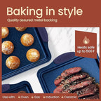BAKKEN Kitchen Baking Pan Set - Nonstick Coating, Carbon Steel Bakeware Sets with Blue Silicone Handles, Baking Kitchen Essentials, PFOA, PFOS, PTFE Free, Oven Safe Tray (Up To 450° F), Set of 18