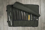 Asaya Canvas Chef Knife Roll Bag - 10 Knife Slots and a Large Zipper Pocket - Durable 10oz Canvas Knife Case with an Adjustable Shoulder Strap - Knives not Included (Forest Green)