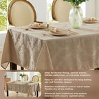 Newbridge Barcelona Luxury Damask Fabric Tablecloth, 70” Extra Wide x 168” Rectangle, Golden Beige, 100% Polyester, No Iron, Soil Resistant Dining Room, Party and Banquet Table Cover