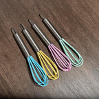 Mini Whisks 6 inch 4Pcs silica gel stainless steel Whisk, Hand Egg Mixer for Flour Cake Egg, Kitchen Cooking Baking Use Whisk （purple，yellow，cyan，blue）