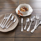 Lenox Silverware Set For 12, French Perle 65-Piece Flatware Set with Serving Utensils, Service For 12, Elegant 18/10 Stainless Steel Utensils with Beading, Knives Spoons & Forks (Silver, 65 Piece)