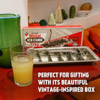Stainless Steel Ice Cube Tray with lever (11", 18 cubes), Classic Metal Ice Cube Trays for Freezer, Vintage & Retro, Non Toxic, Plastic Free, Dishwasher safe