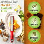 Spring Chef Premium Red Lemon Zester Grater with Handle - Fruit, Garlic, Citrus, Nutmeg, Orange Zester Tool - Heavy Duty Kitchen Shredder - Stainless Steel Ginger Grater with Blade Cover - Fine Shred