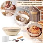 Sourdough Bread Baking Supplies Starter Kit, Banneton Proofing Basket Round 9" Set of 2, Perfect Basket Gift Set