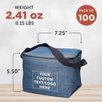 Custom Insulated Cooler Lunch Bag Set of 100, Personalized Bulk Pack - Perfect for Work, Travel, Outdoor Events - Blue