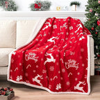 PAVILIA Premium Christmas Sherpa Throw Blanket | Christmas Decoration Gift, Fleece, Plush, Warm, Cozy Reversible Microfiber Holiday Blanket | Red Reindeer - 60x80 Twin