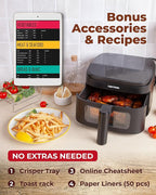 Cartman 4QT Compact Air Fryer, Extreme Flat(only 6.7in high), with Viewing Window and DC Motor, Up to 450℉, Touchscreen Controls with 7 Presets, Black, Small Air Fryers