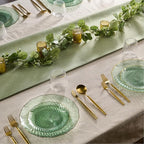 PLASTICPRO 30 Pack Plastic Plates Set of 15-10 inch Plates and 15-7 inch Plates, Elegant Clear Green Spiral and Gold Rim Disposable Fancy Plates Premium Heavyweight