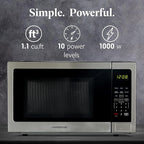 Farberware 1.1 Cu. Ft. Countertop Microwave Oven – 1000 Watts Power, Auto Cook Settings, Defrost, Easy Clean and Child Safety Lock-Stainless, Stainless Steel