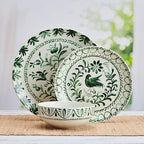 Fitz and Floyd Sicily Green 12 Piece Dinnerware Plate Bowl Set, Service for 4