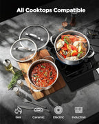 Pots and Pans Set Hybrid Stainless Steel, 17PC Nonstick Tri-Ply Cookware Set w/Frying pan, Dishwasher & Oven Safe, PFOA-Free, Metal Utensil Safe, Suitable for All Cooktops