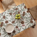 ISAENNE Designer Christmas Beige Linen Small Rectangular Tablecloth,Pinecones Pattern Indoor Tablecloths,Washable Decor Table Cloth for Dining Thanksgiving Kitchen Christmas,55"*71"-Carol B