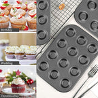 Mini Muffin Pan 2-Pack, Premium Small Cupcake Pans, Carbon Steel 12-Cup Muffin Tin, Versatile Non-Stick Bakeware