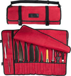 Asaya Canvas Chef Knife Roll Bag - 10 Knife Slots and a Large Zipper Pocket - Durable 10oz Canvas Knife Case with an Adjustable Shoulder Strap - Knives not Included (Red)